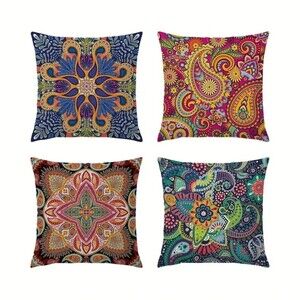 Mandal paisley boho throw pillow covers Blue Pink pillowcase set